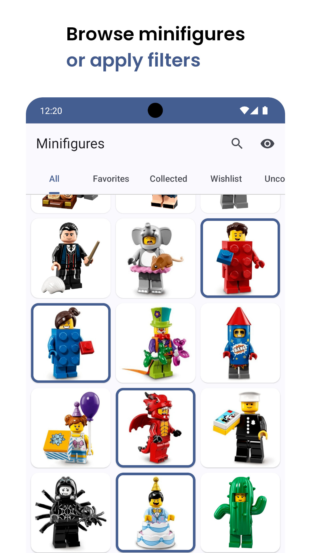 Browse minifigures or apply filters