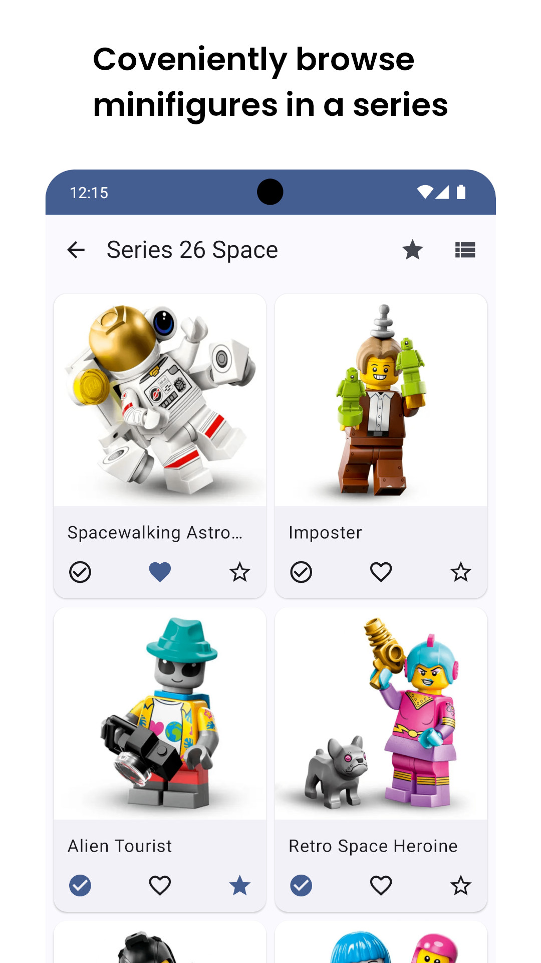 Conveniently browse minifigures in a series